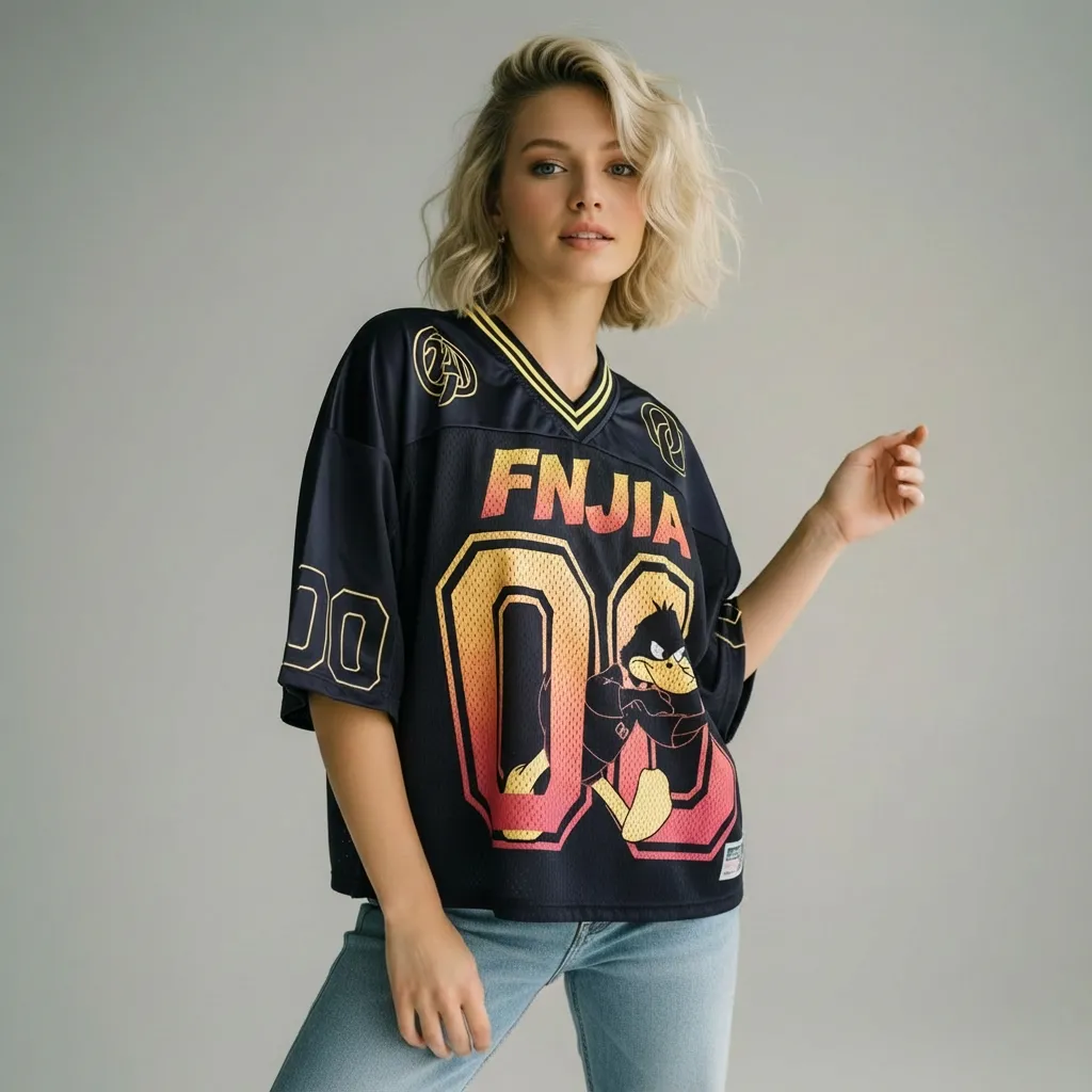 Unisex Black Daffy Duck Sports Jersey: Number 00 Gradient Print, Oversized