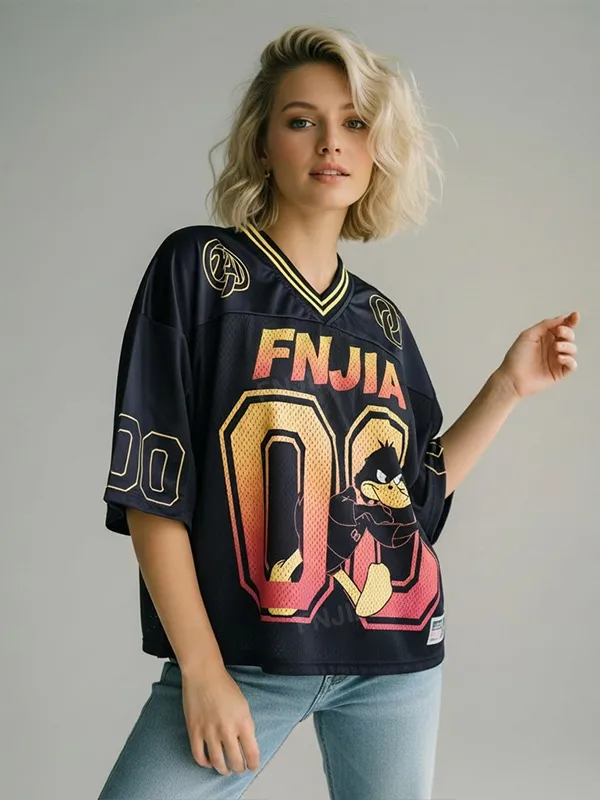Unisex Black Daffy Duck Sports Jersey: Number 00 Gradient Print, Oversized