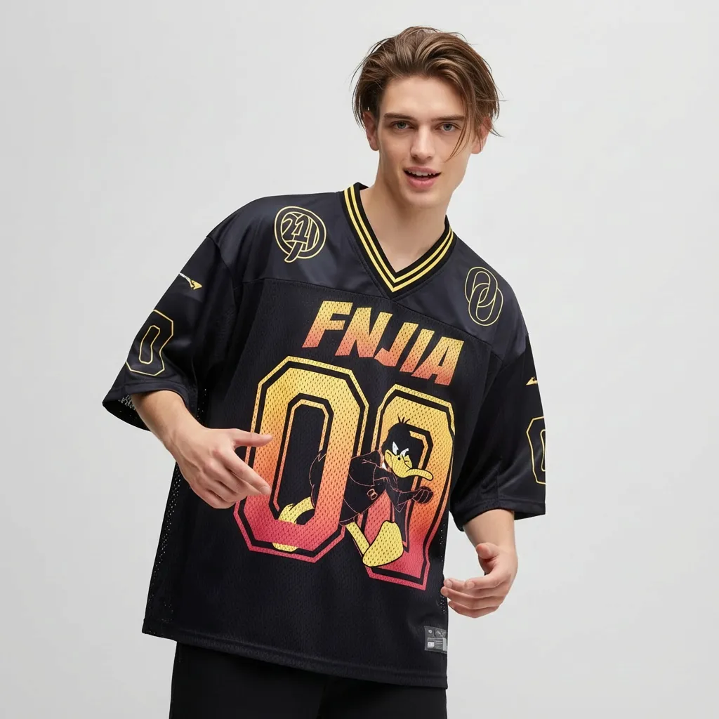 Unisex Black Daffy Duck Sports Jersey: Number 00 Gradient Print, Oversized
