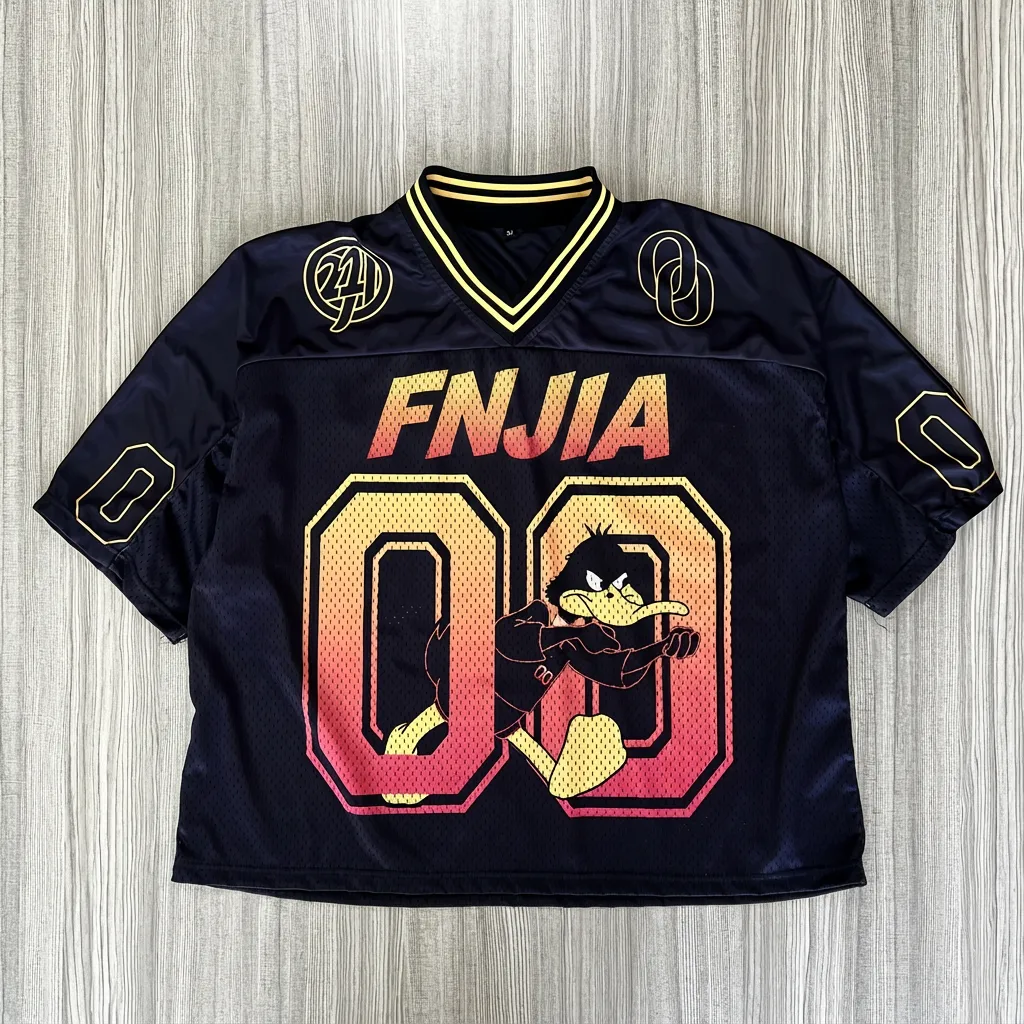 Unisex Black Daffy Duck Sports Jersey: Number 00 Gradient Print, Oversized