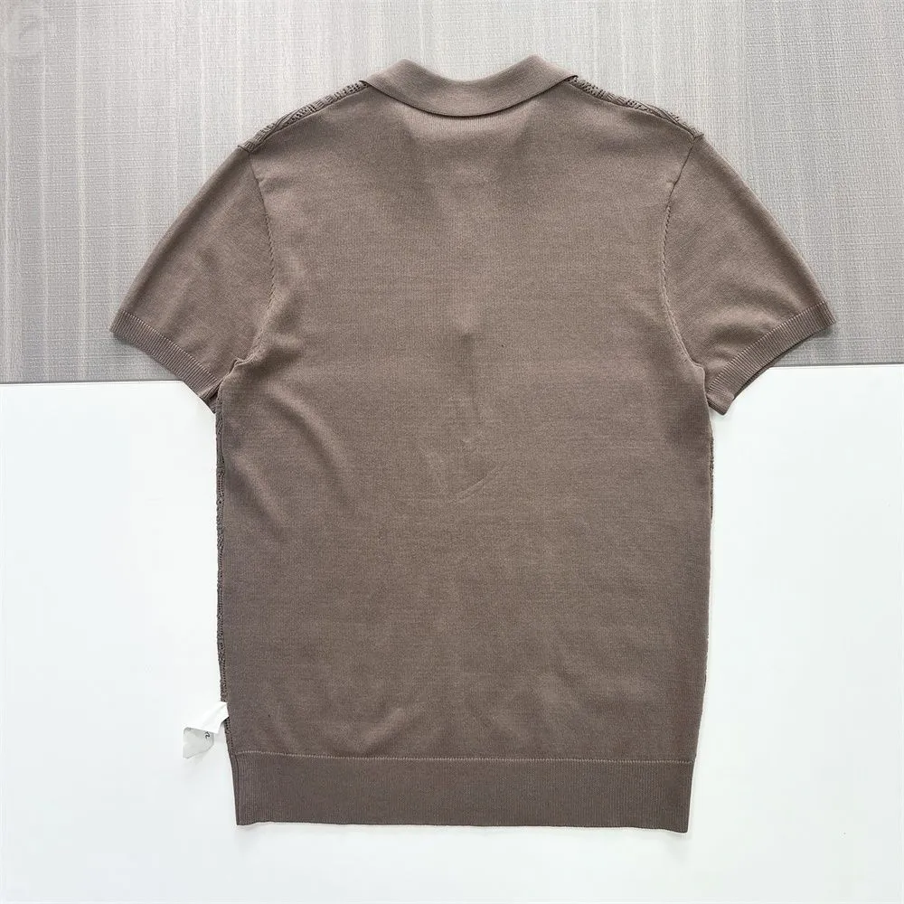 Men's Taupe Grid-Knit Polo Shirt: Half-Zip Design