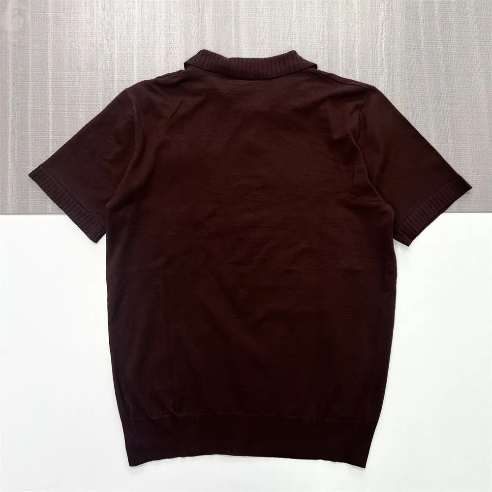 Men's Burgundy Knit Polo Shirt: Chest Pocket Design