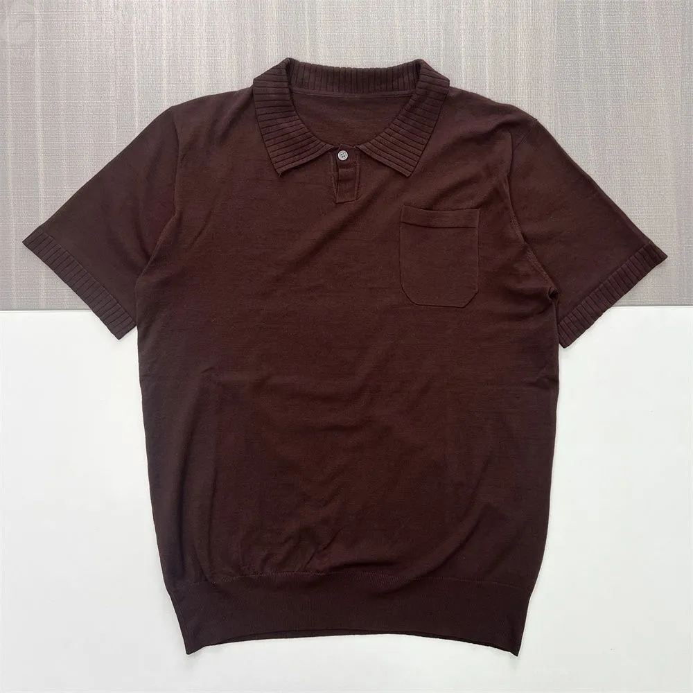 Men's Burgundy Knit Polo Shirt: Chest Pocket Design