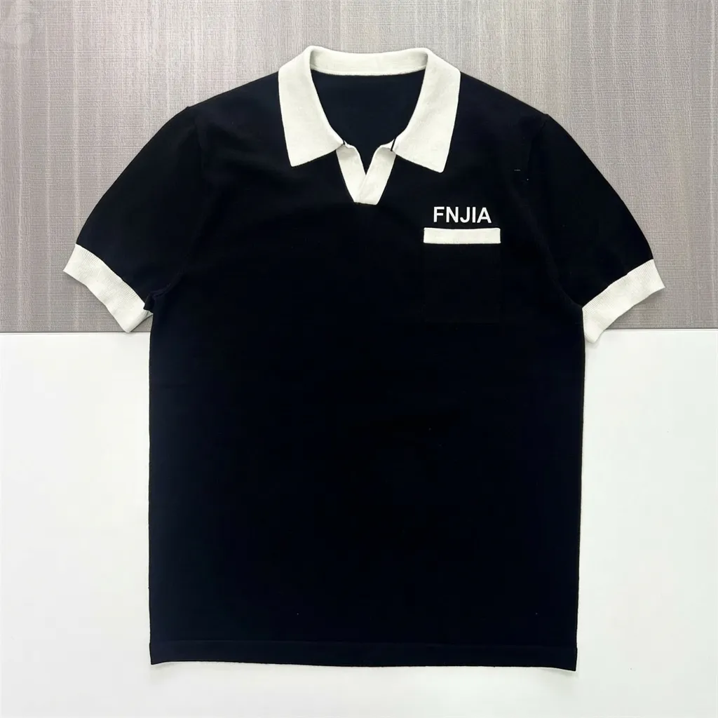 Unisex Black & White "FNJIA" Polo Shirt: Contrast Trim Design