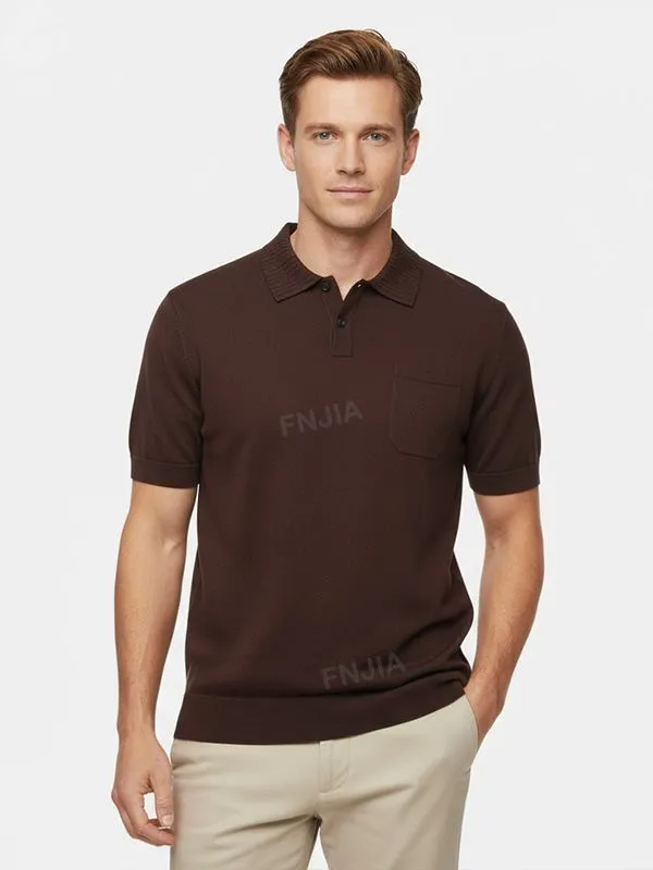 Men's Burgundy Knit Polo Shirt: Chest Pocket Design