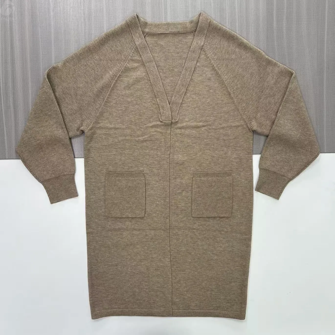 Women's Beige Knit Sweater - FNJIA Custom Apparel Service-CPM2508-904