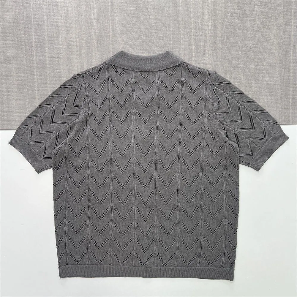 Women's Gray Chevron-Knit Polo Cardigan - FNJIA Custom Apparel Service-CPM2508-905