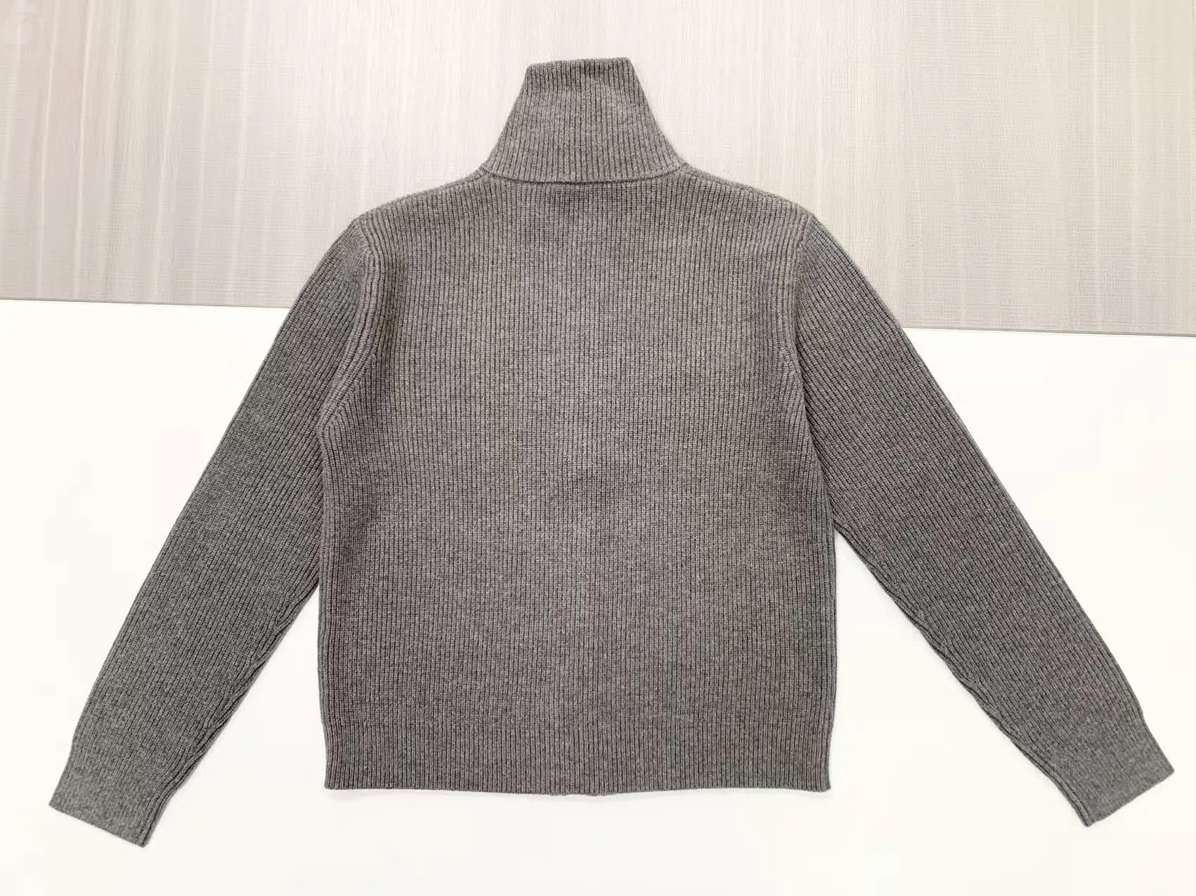 Women's Gray Ribbed Full-Zip Turtleneck Cardigan - FNJIA Custom Apparel Service-FNJ250090