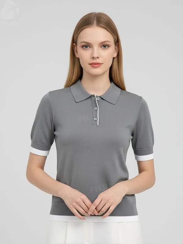 Women's Summer Polo-Knit Cardigan - Custom Material & Pattern Service-FNJ2500104