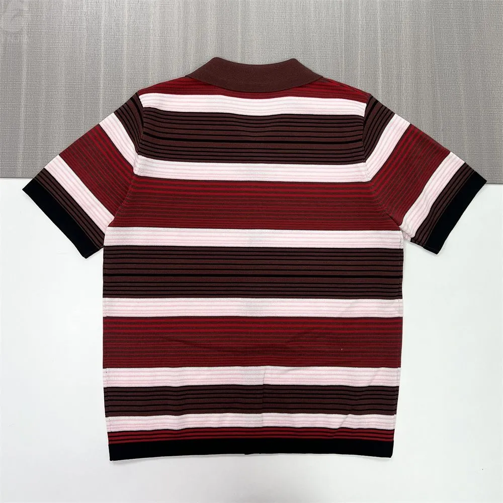 Women's Burgundy Striped Polo-Knit Cardigan - FNJIA Custom Apparel Service-FNJ2500105