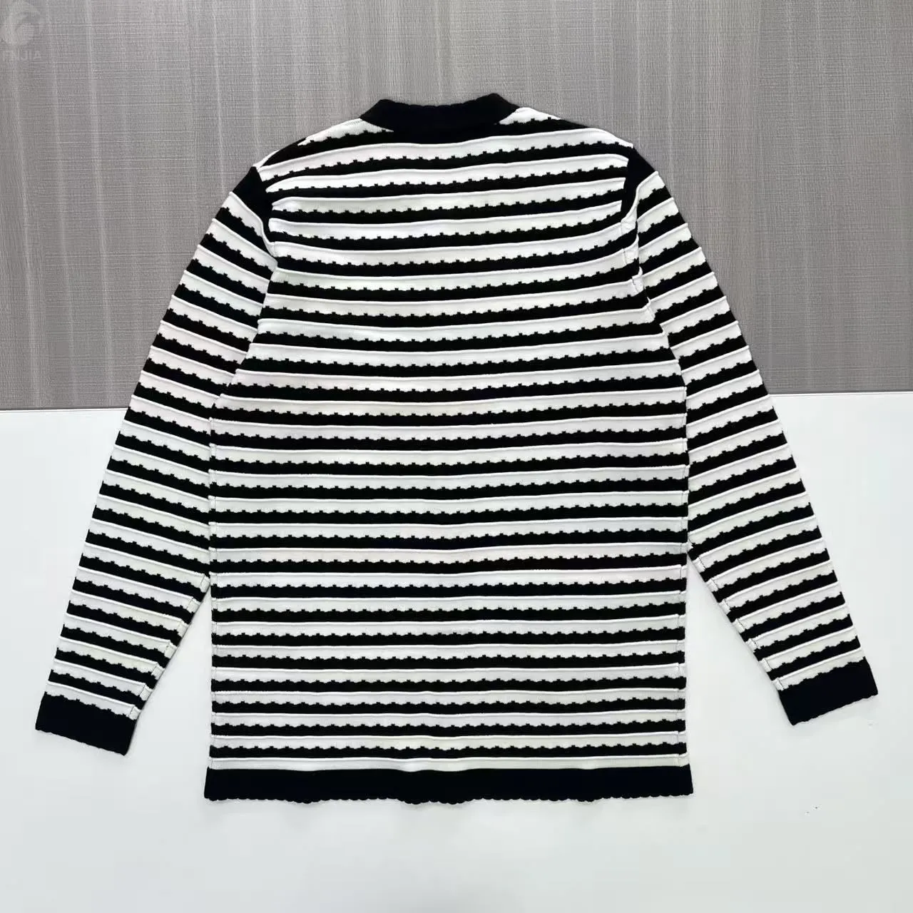 Women's Black & White Scallop-Stripe Cardigan - Custom Manufacturing-CPM2508-902