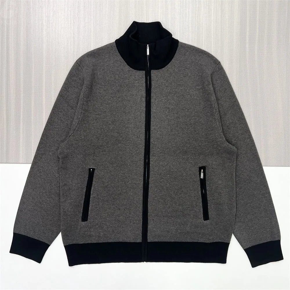Men's Gray & Black Color-Block Zip Knit Jacket - FNJIA Custom Apparel Service-FNJ2500161