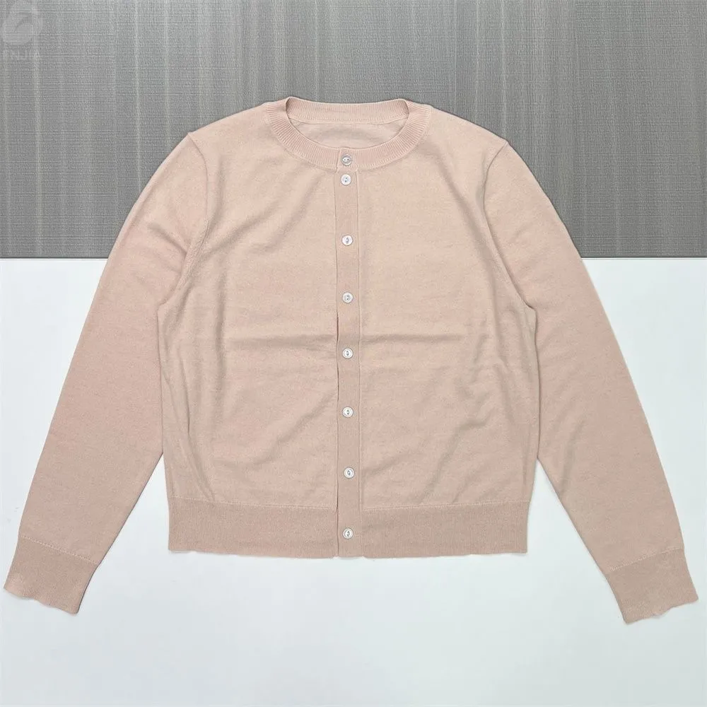 Women's Blush Solid Knit Button Cardigan - FNJIA Custom Apparel Service-LYF2500001
