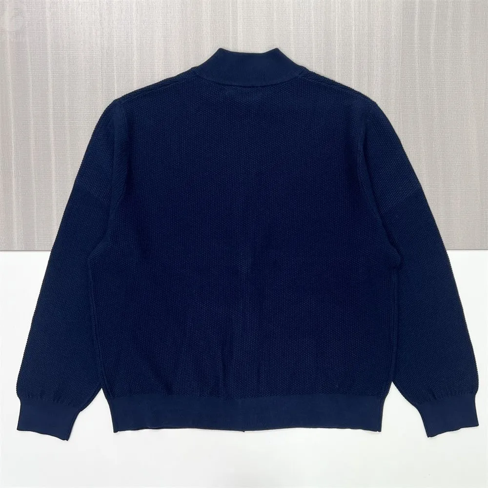 Men's Navy Waffle-Knit Zip Jacket - FNJIA Custom Apparel Service-FNJ2500159