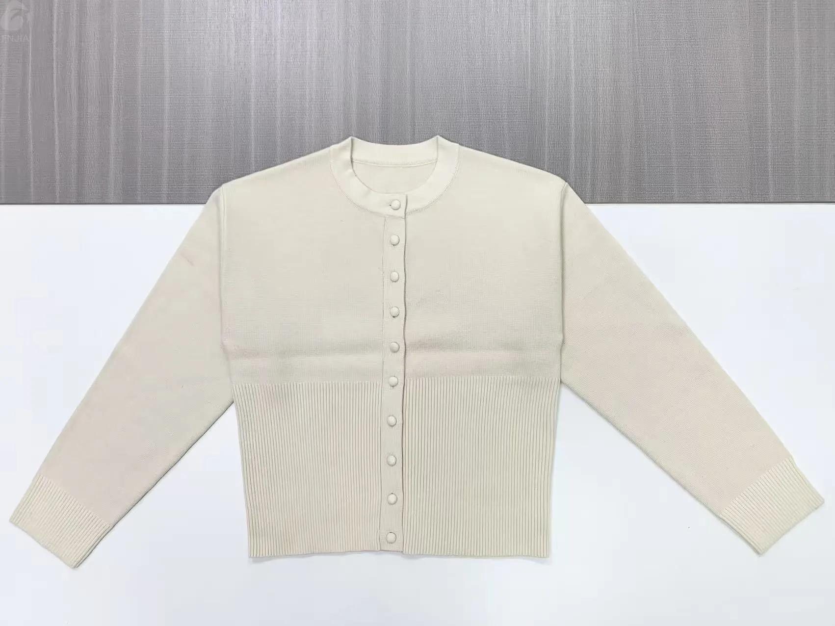 Women's Neutral-Tone Rib-Knit Cardigan - FNJIA Material-to-Finish Customization-FNJ250091