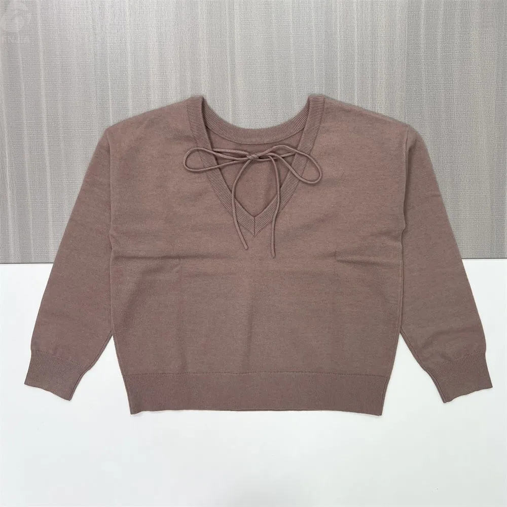 Women's Mauve Tie-Back Knit Sweater - FNJIA Custom Apparel Service-FNJ250097