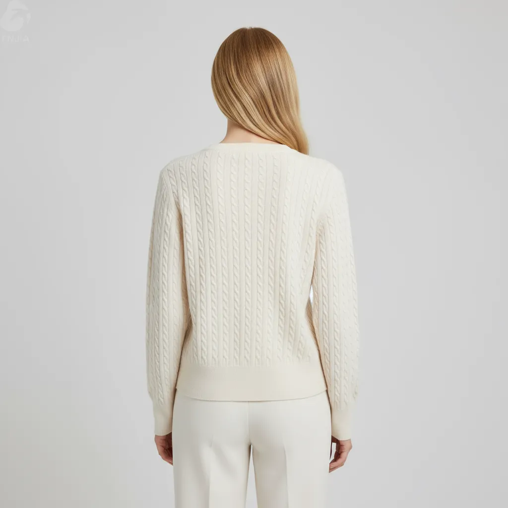 Women's Cream Cable-Knit Button Cardigan - FNJIA Custom Apparel Service-LYF2500002
