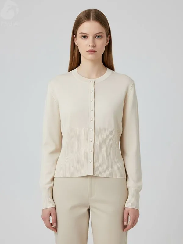 Women's Neutral-Tone Rib-Knit Cardigan - FNJIA Material-to-Finish Customization-FNJ250091