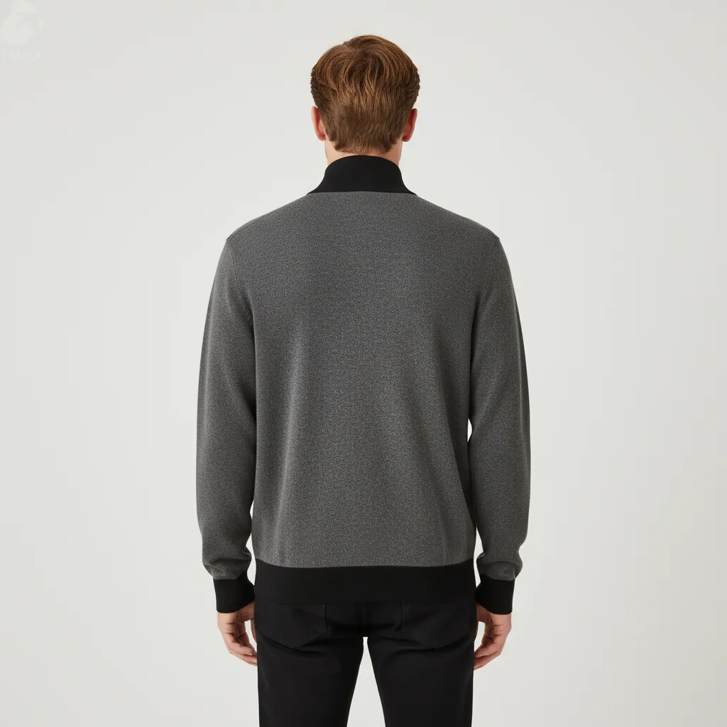 Men's Gray & Black Color-Block Zip Knit Jacket - FNJIA Custom Apparel Service-FNJ2500161