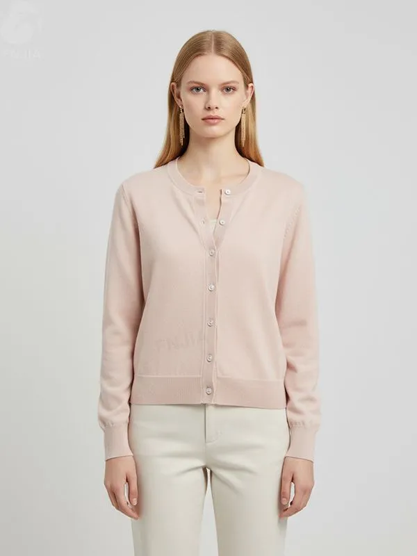 Women's Blush Solid Knit Button Cardigan - FNJIA Custom Apparel Service-LYF2500001