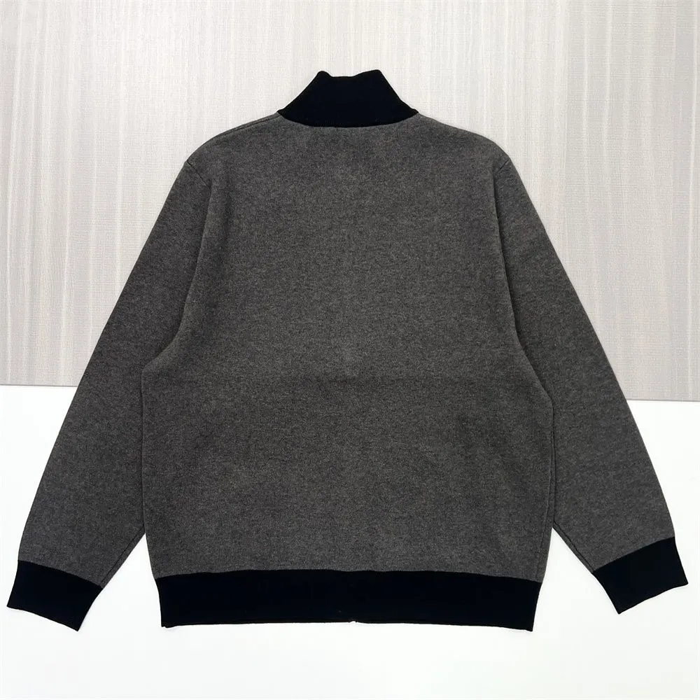 Men's Gray & Black Color-Block Zip Knit Jacket - FNJIA Custom Apparel Service-FNJ2500161