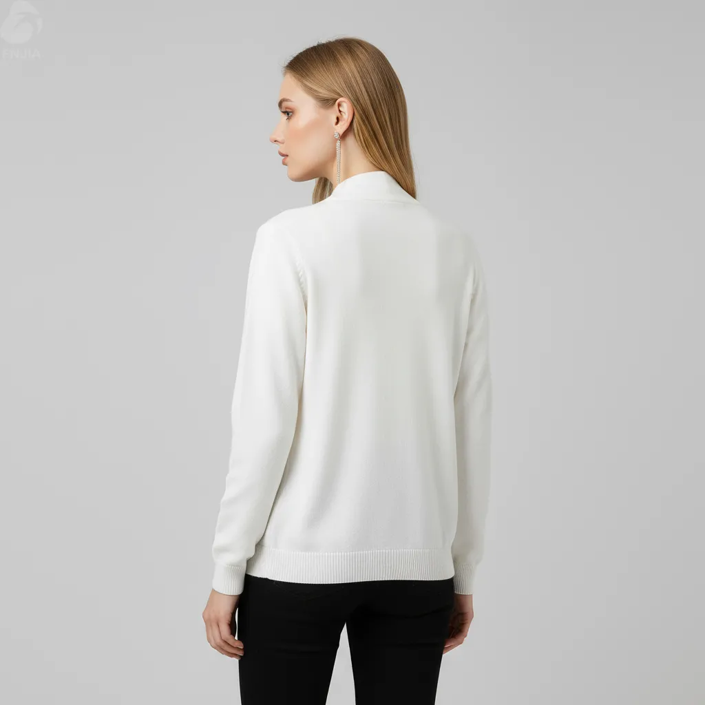 Women's White Embellished-Button Knit Cardigan - FNJIA Custom Apparel Service-FNJ250093