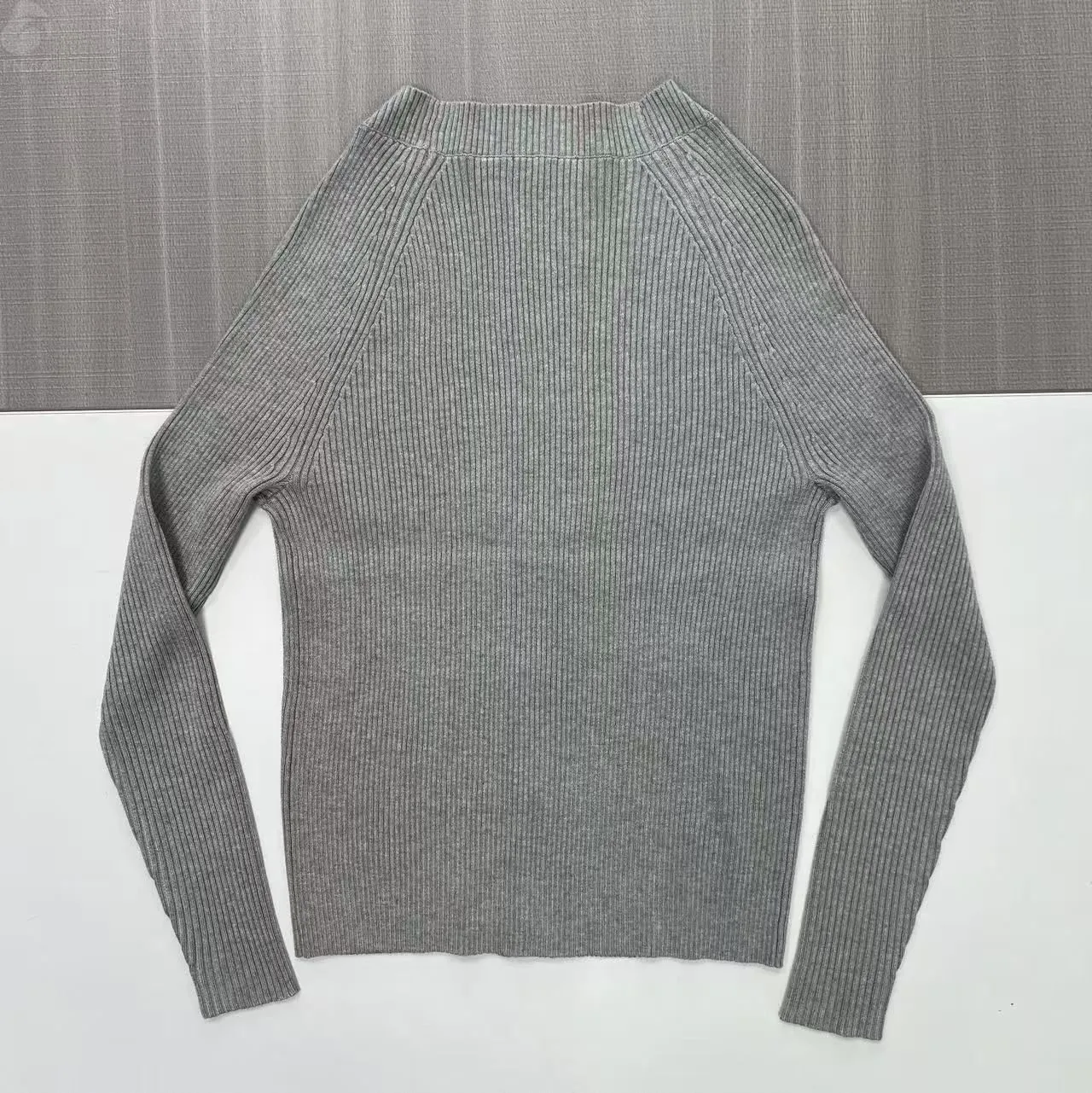 Women's Gray Ribbed V-Neck Cardigan - Full-Cycle Custom Apparel-CPM2508-903