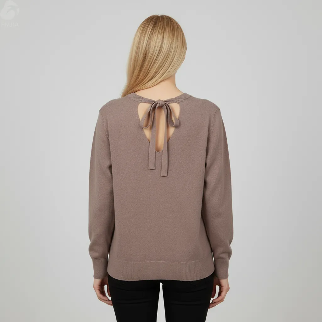 Women's Mauve Tie-Back Knit Sweater - FNJIA Custom Apparel Service-FNJ250097