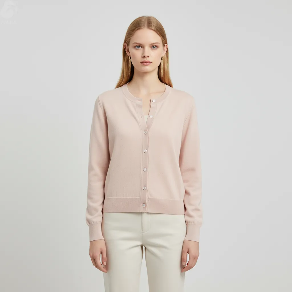 Women's Blush Solid Knit Button Cardigan - FNJIA Custom Apparel Service-LYF2500001