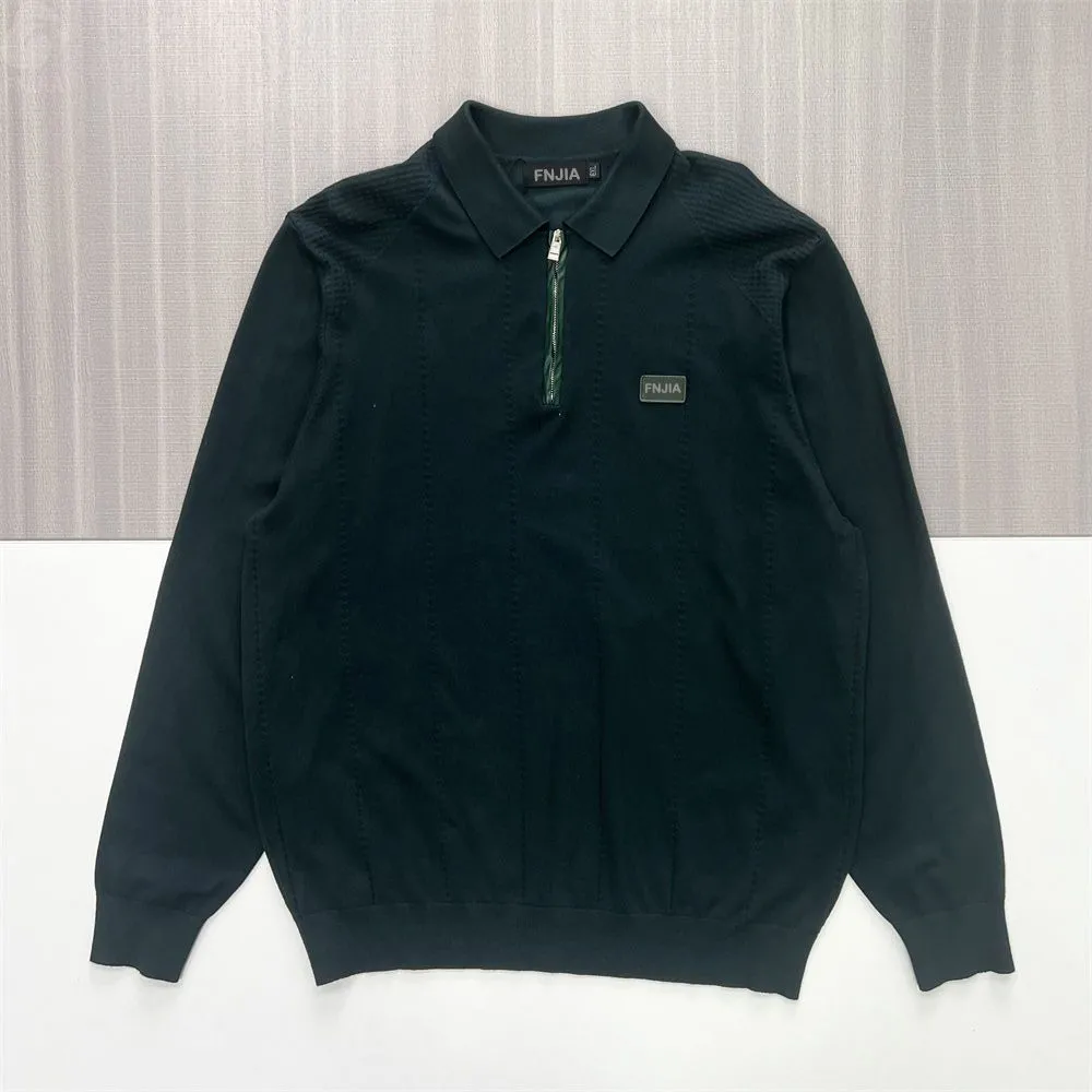 Men's Dark Green Textured Half-Zip Knit Polo - FNJIA Custom Apparel Service