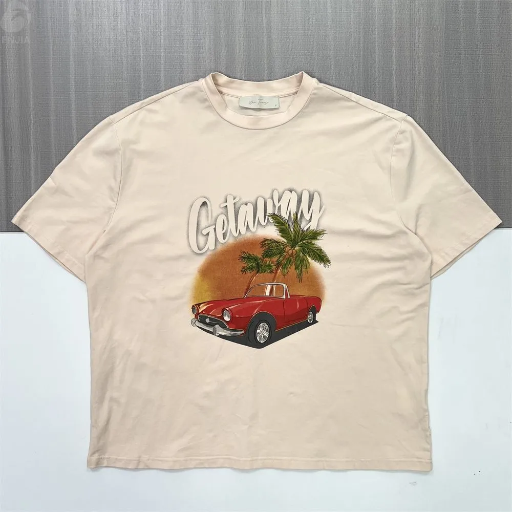 Men's Beige Retro Print Short-Sleeve T-Shirt - FNJIA Custom Apparel Service