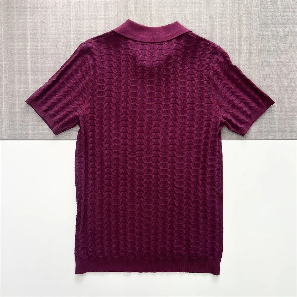 Men's Deep Burgundy Geometric-Knit Polo Shirt - Custom Texture & Material