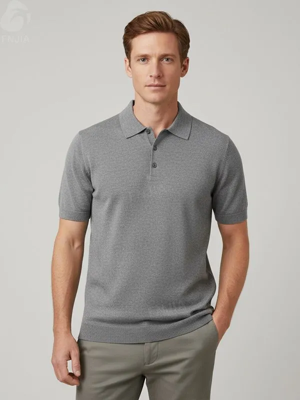Men's Heathered Gray Knit Polo - FNJIA Custom Apparel Service