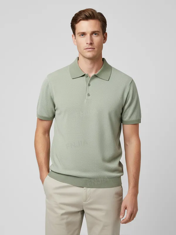 Men's Sage Green Subtle Textured Knit Polo - FNJIA Custom Apparel Service