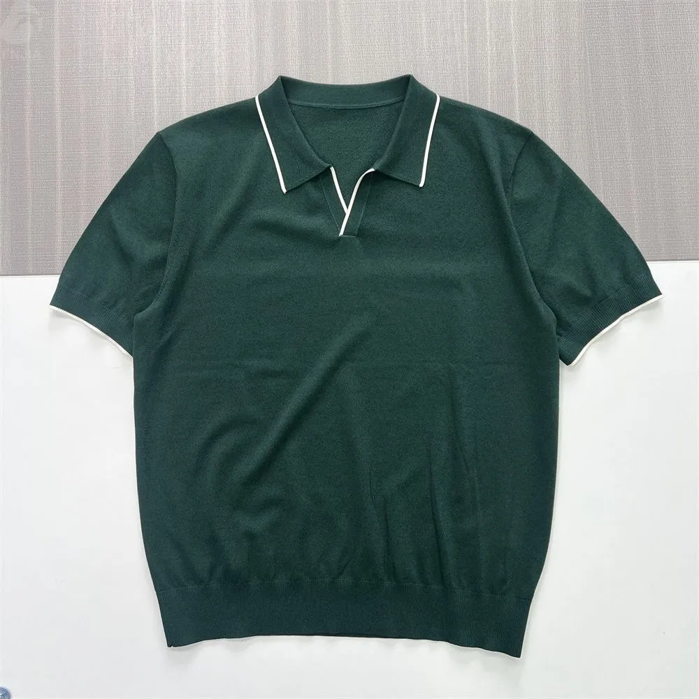 Men's Forest Green Contrast-Trim Knit Polo - FNJIA Custom Apparel Service
