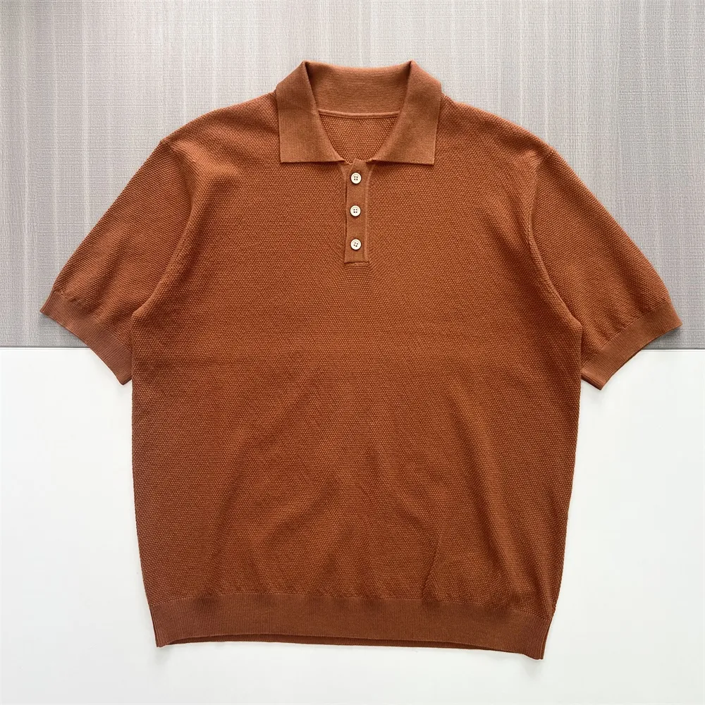Men's Burnt Orange Waffle-Knit Polo Shirt - Custom Fabric & Fit