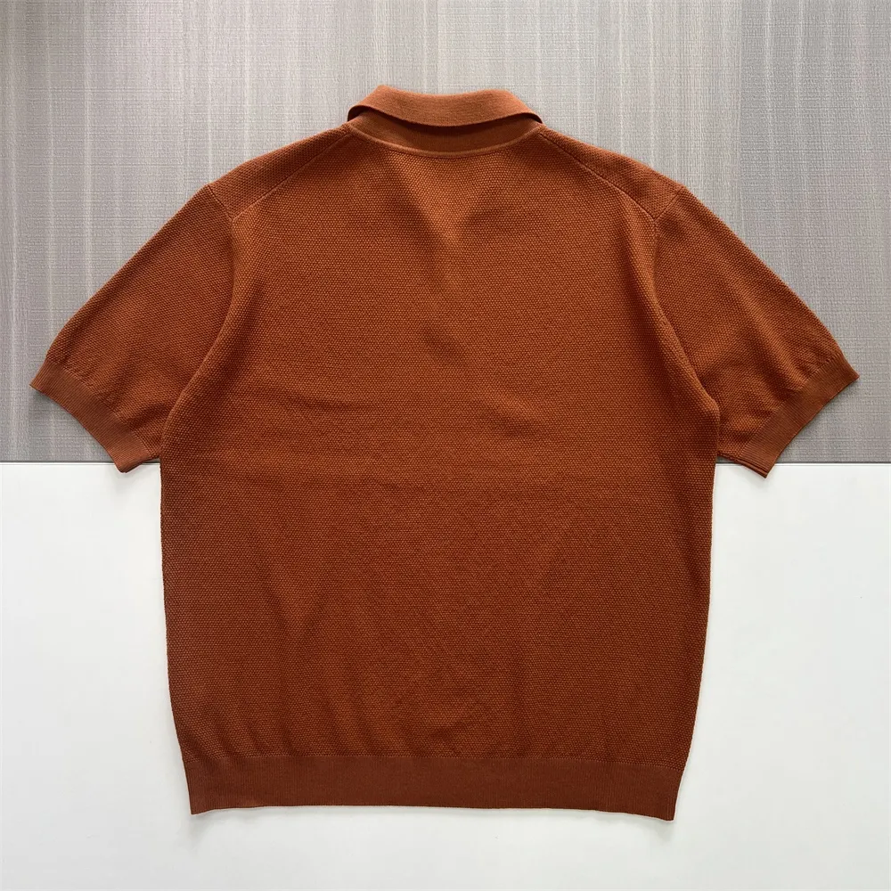 Men's Burnt Orange Waffle-Knit Polo Shirt - Custom Fabric & Fit