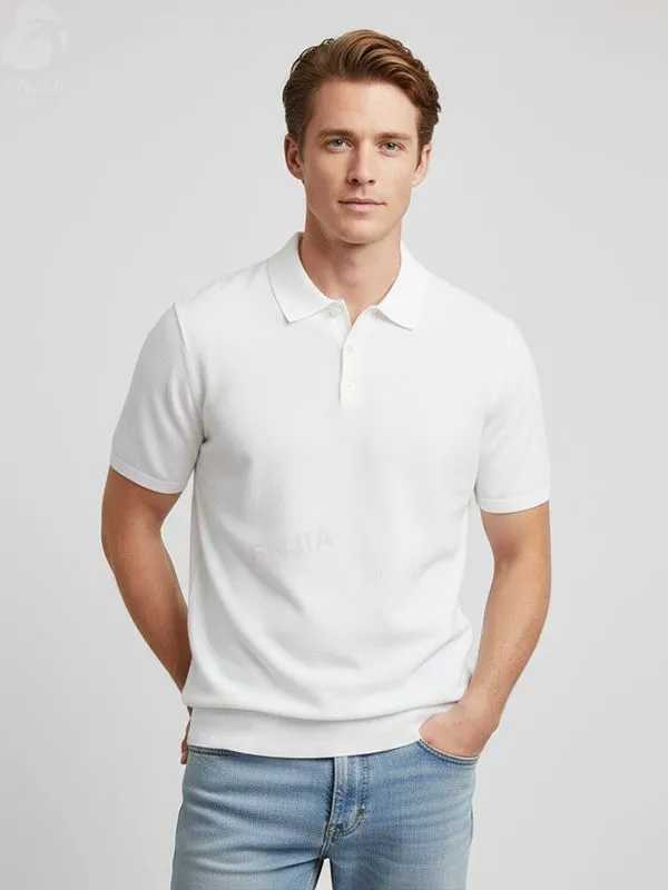 Men's White Textured Knit Polo - FNJIA Custom Apparel Service
