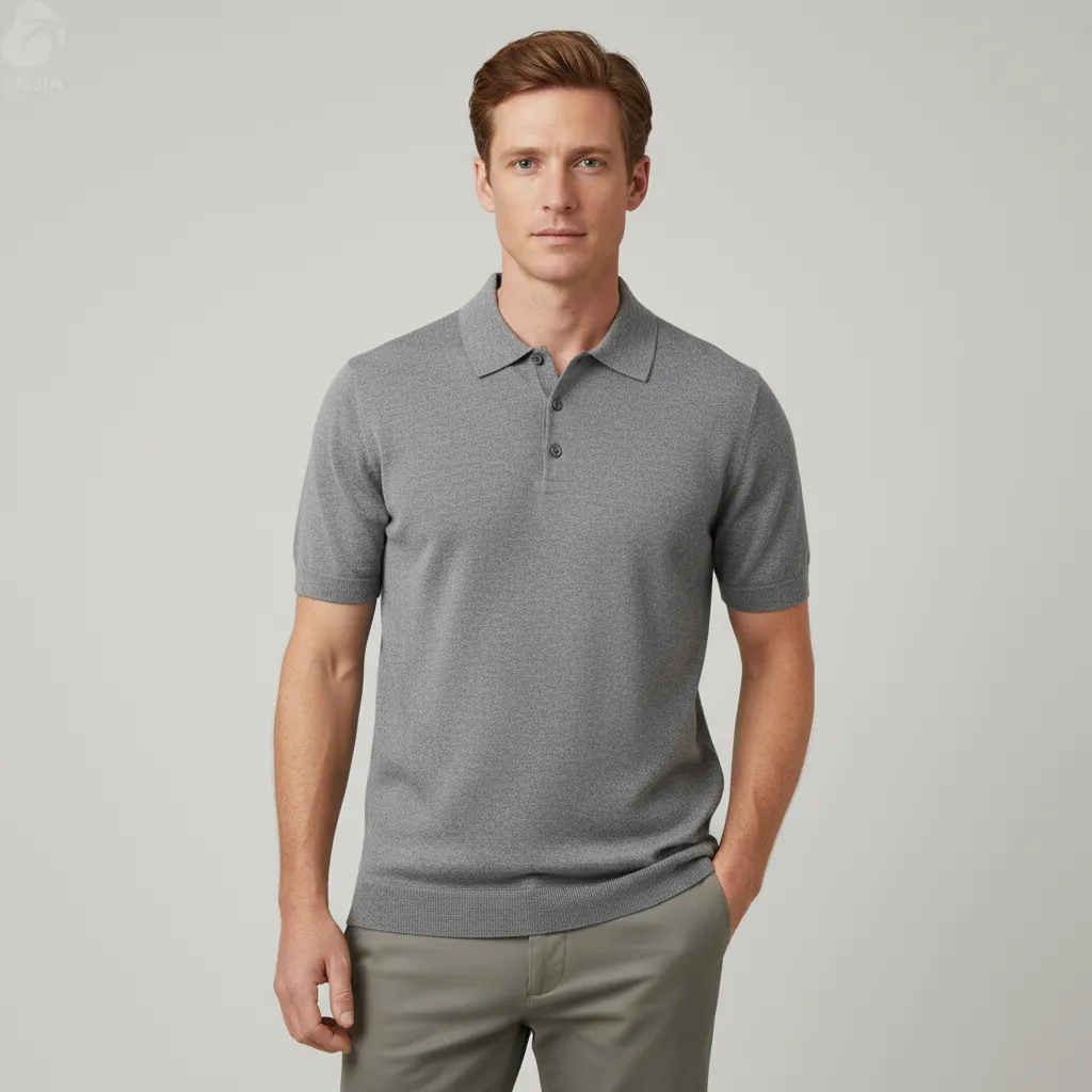 Men's Heathered Gray Knit Polo - FNJIA Custom Apparel Service
