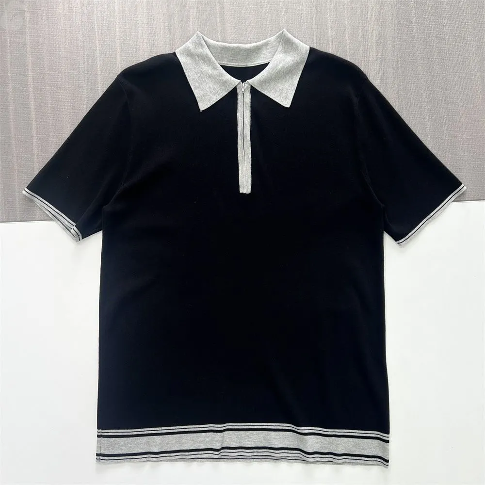 Men's Black & Gray Contrast-Trim Knit Polo - FNJIA Custom Apparel Service
