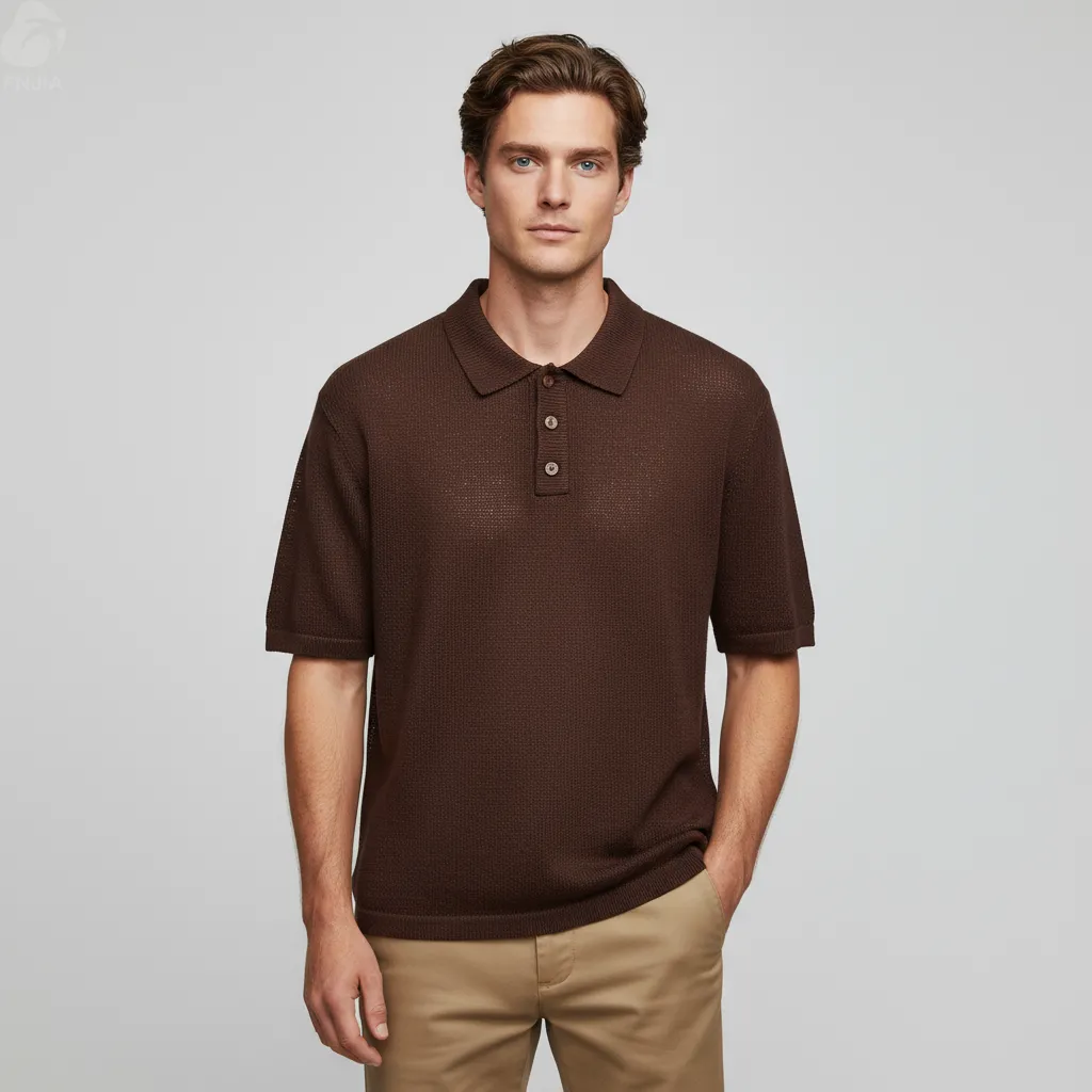 Men's Burgundy Textured Knit Polo - FNJIA Custom Apparel Service