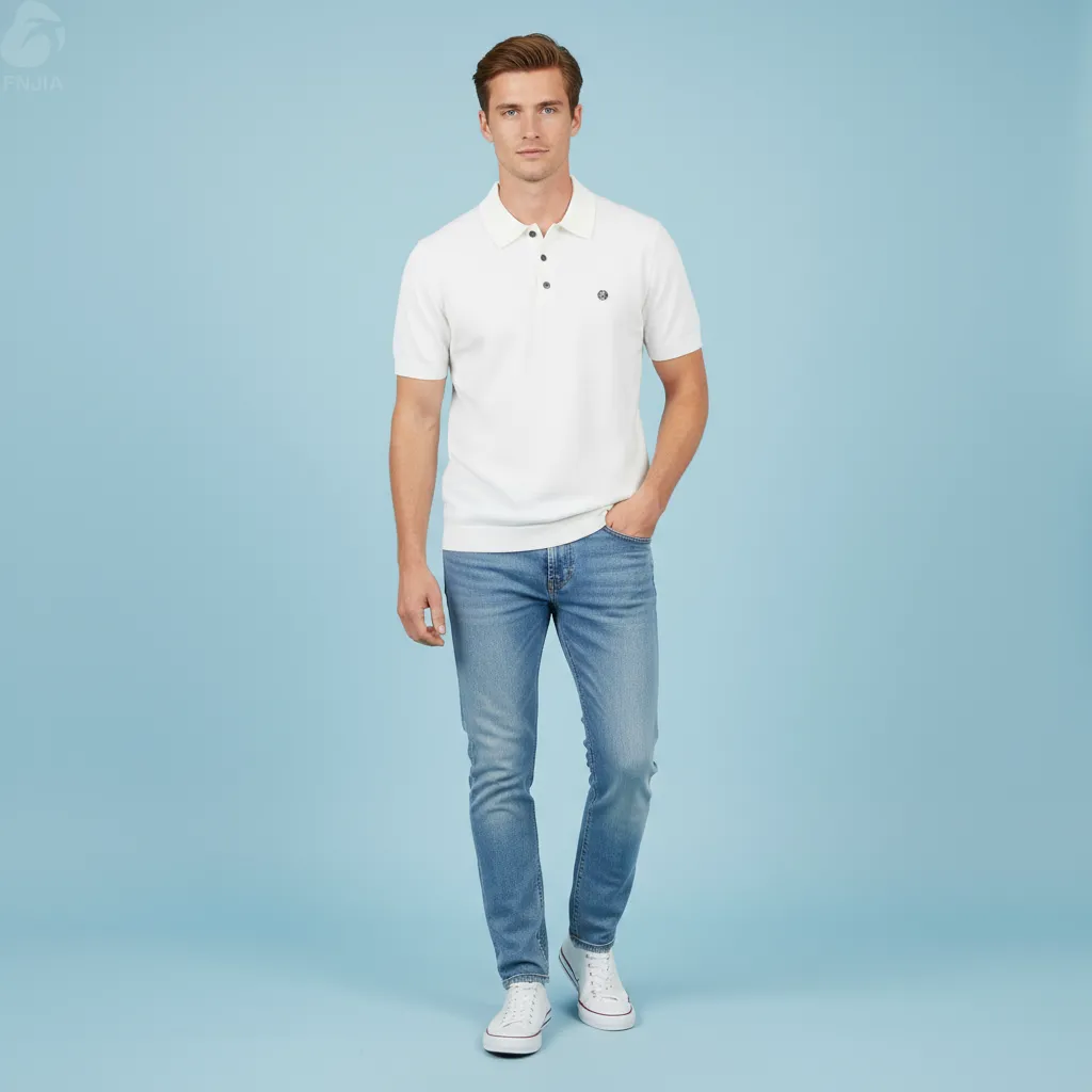 Men's White Embroidered Knit Polo - FNJIA Custom Apparel Service
