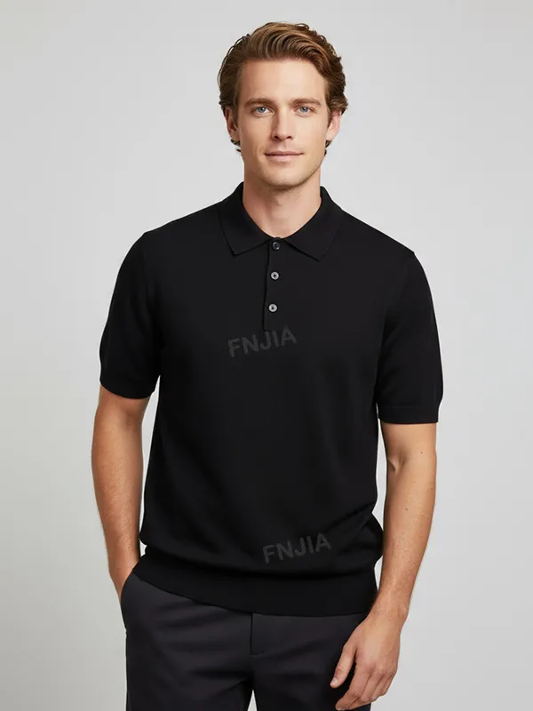 Men's Black Sleek Knit Polo - FNJIA Custom Apparel Service