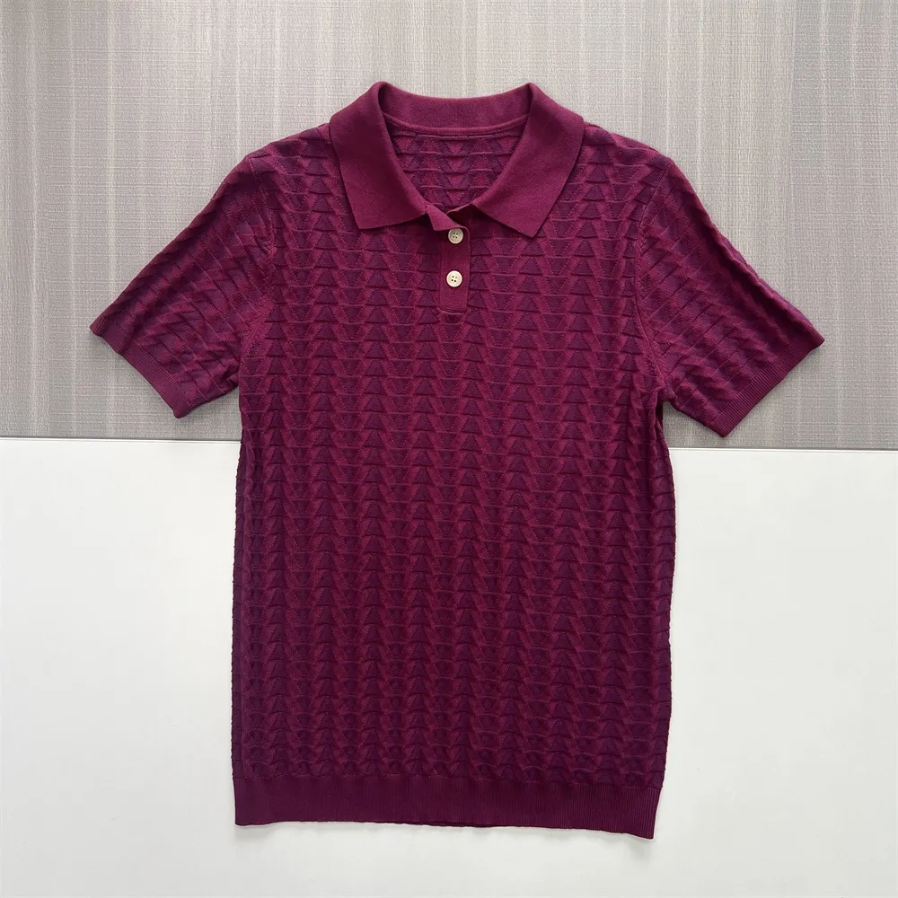 Men's Deep Burgundy Geometric-Knit Polo Shirt - Custom Texture & Material
