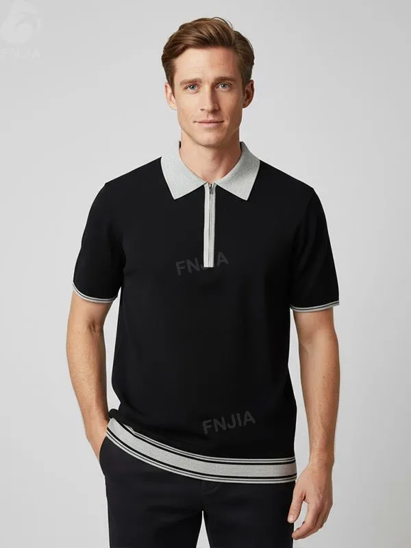 Men's Black & Gray Contrast-Trim Knit Polo - FNJIA Custom Apparel Service