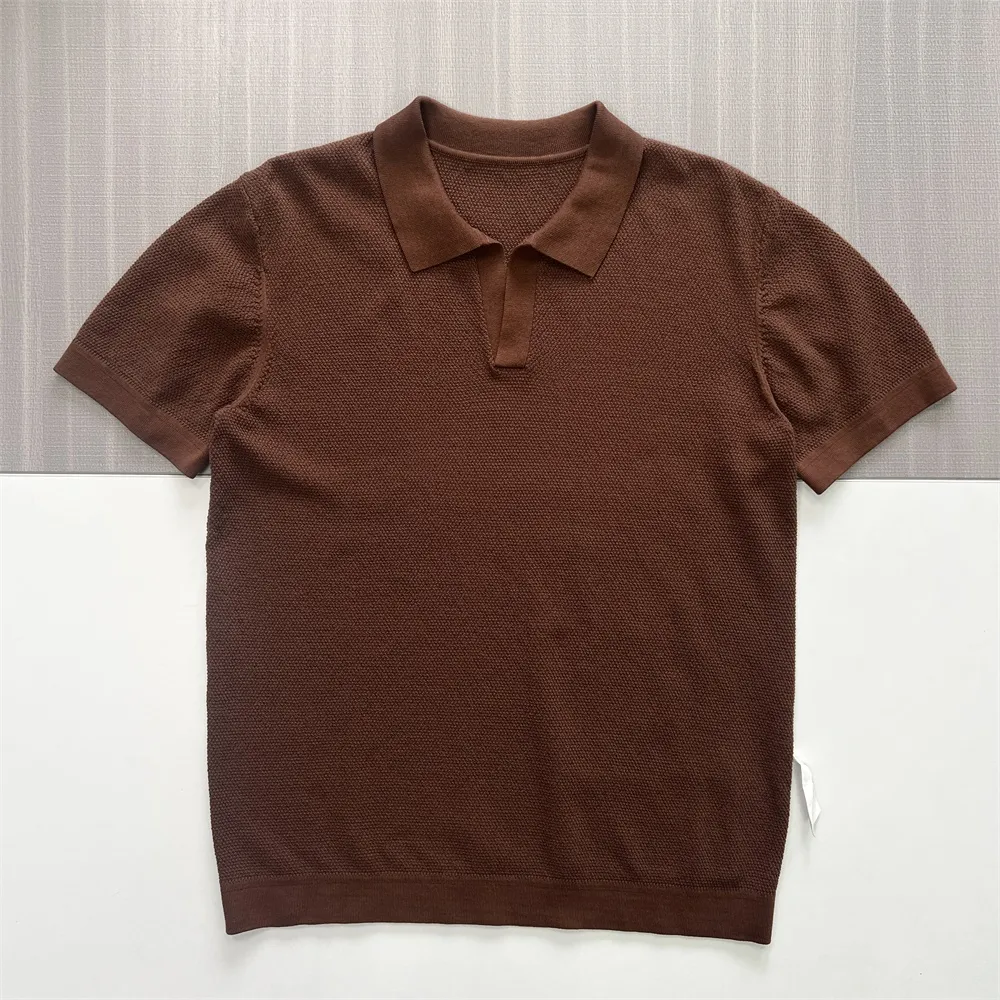 Men's Mocha Brown Waffle-Knit Polo Shirt - Custom Breathable Texture Design