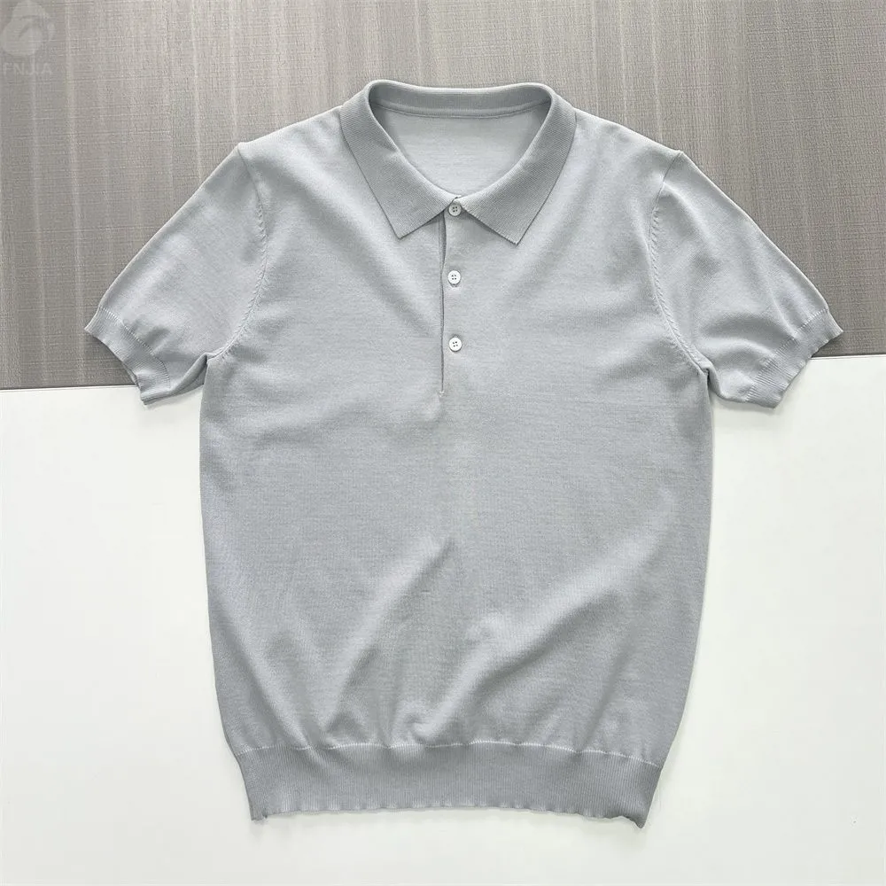 Men's Light Gray Fine-Rib Knit Polo - FNJIA Custom Apparel Service