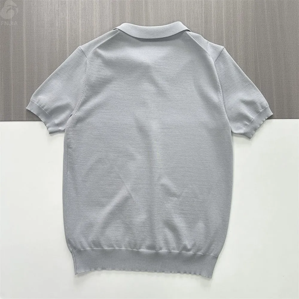 Men's Light Gray Fine-Rib Knit Polo - FNJIA Custom Apparel Service