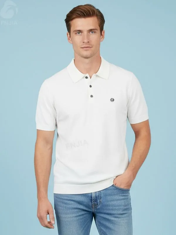 Men's White Embroidered Knit Polo - FNJIA Custom Apparel Service