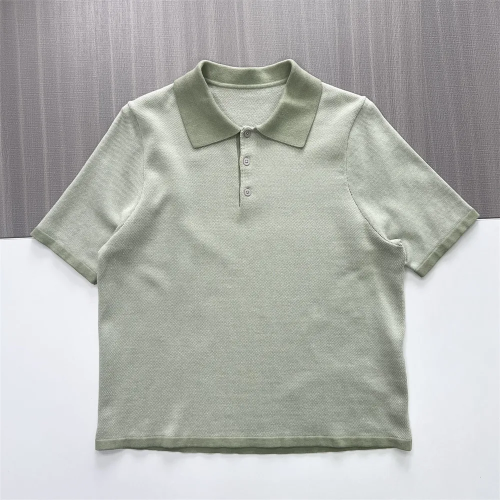 Men's Sage Green Subtle Textured Knit Polo - FNJIA Custom Apparel Service